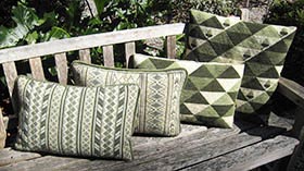 Triangles in greens with Oahu and Morocco Stripe companions