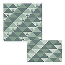 Triangles in sea greens and spruce blues