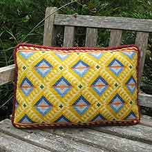 Anatolia kilim lumbar cushion in sunny yellow, old blue and pale red