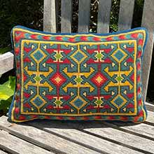 Balouch kilim pillow in Mediterranian colors from cross-point.com