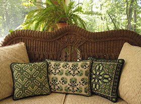 Carnation Back Pillow 05 shown with Turin 05 and Meadow 01