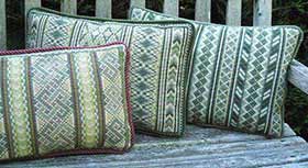 Celtic knot, Morocco Stripe, Oahu companion needlepoint kits in soft greens