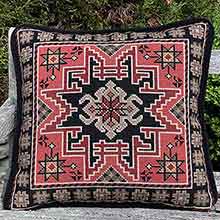 Kilim needlepoint kit in muted paprika, taupe and black from the cross-point.com Collection