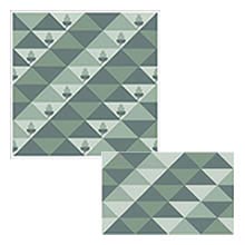 Triangles in sea greens and spruce blues